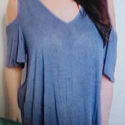 Plus Size Blue Comfy Blouse Peekaboo Top Sizes 1X-3X