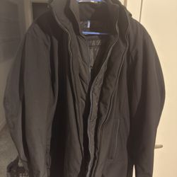 Weatherproof Men's Black Hooded Jacket Zipper Mid-Length Solid Casual