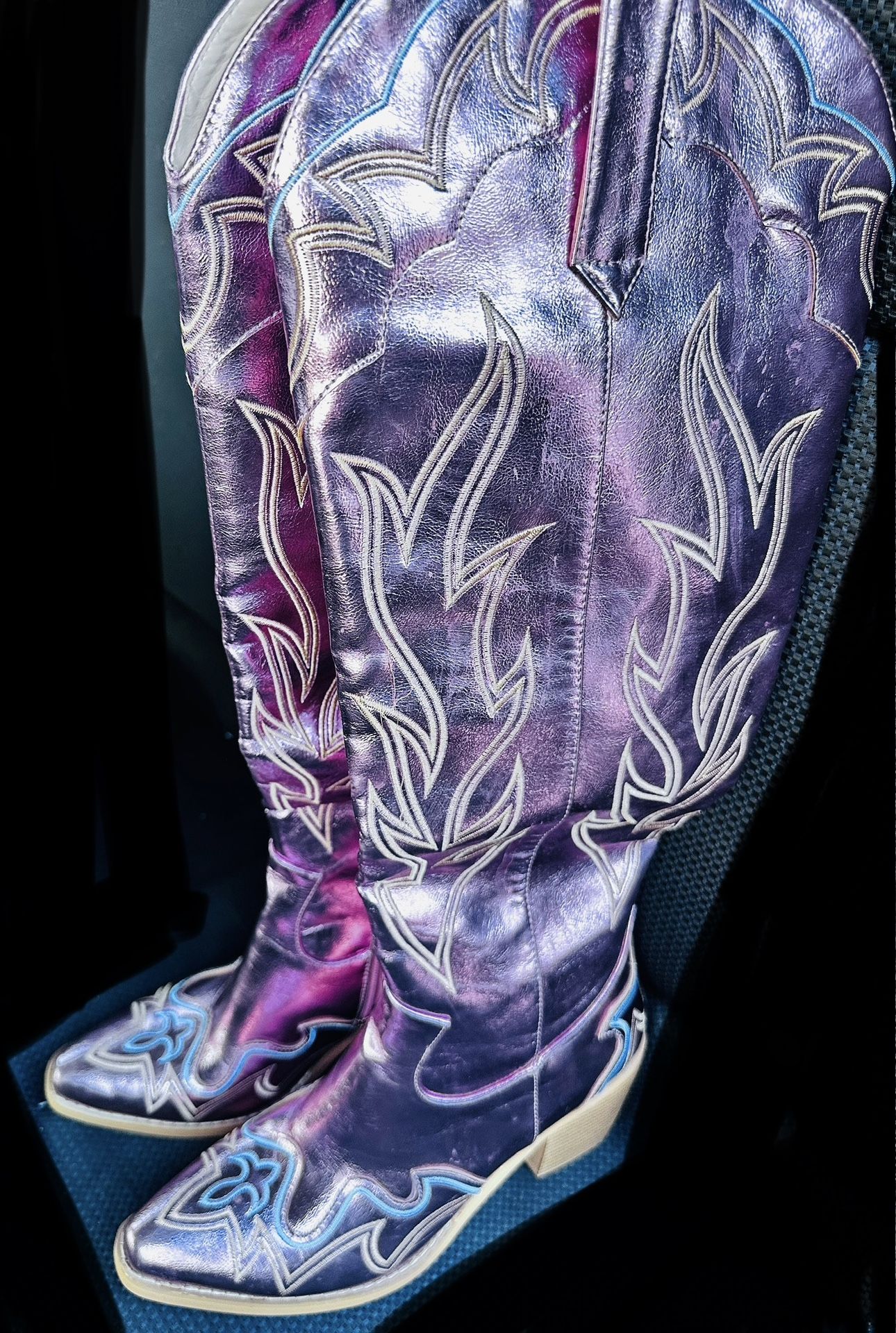Wetkiss Embroidered Knee High Metallic Pink Boots