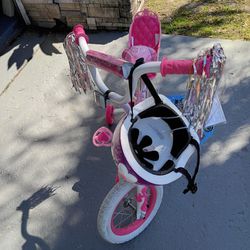  Disney princess bike girl 12" with doll carrier and wheels training helmet 