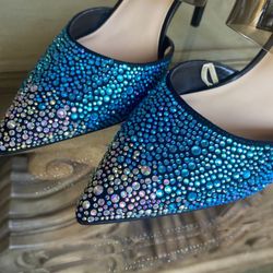 Guess Crystal Blue Ombré Party Sandals Heels 7.5