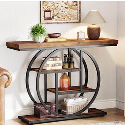 41.3" Console Table, Industrial 4-Tier sofa Table Entryway Table with Circle Base