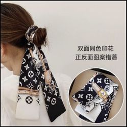 Double side Silk twill scarf for the hair and bag