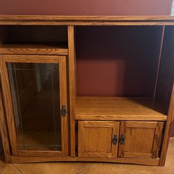 Used Oak All Wood Tv Stand And Hutch
