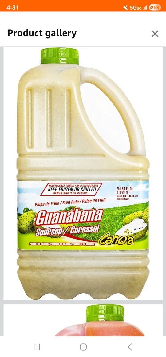 Canoa Fruit Purees | Made with Real Fruit | 64 fl oz | Great for Juices, Smoothies, Cocktails, Desserts, Sauces, Marinades & More (Guanabana/Soursop)