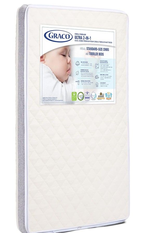 Graco Ultra 2 in 1 Premium Dual Sided Crib & Toddler Mattress GREENGUARD Gold