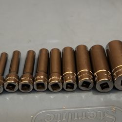 Snap-on Tools 9 pc 1/4" Drive 12-Point SAE Flank DriveR Deep Socket Set (3/16-9/16") (1/2" Socket missing)