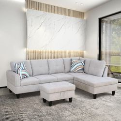 Gray flannelette sectional sofas family living space ottoman bundle furnishings sales