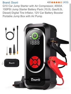 Q10 Car Jump Starter with Air Compressor, 4000A 150PSI Jump Starter Battery Pack (10.0L Gas/8.0L Diesel) Digital Tire Inflator, 12V Car Battery Booste