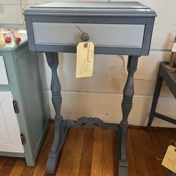 Vintage refurbished blue sold wood end table