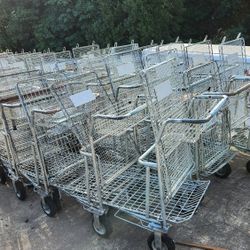 26) Heavy Duty Metal Shopping Carts From Retail Garden Center, Flip Up Top And Basket, 8" Solid Tires