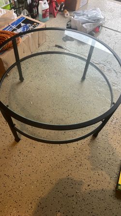 36 Inches Round Brown Coffee Table/ Metall With Glass
