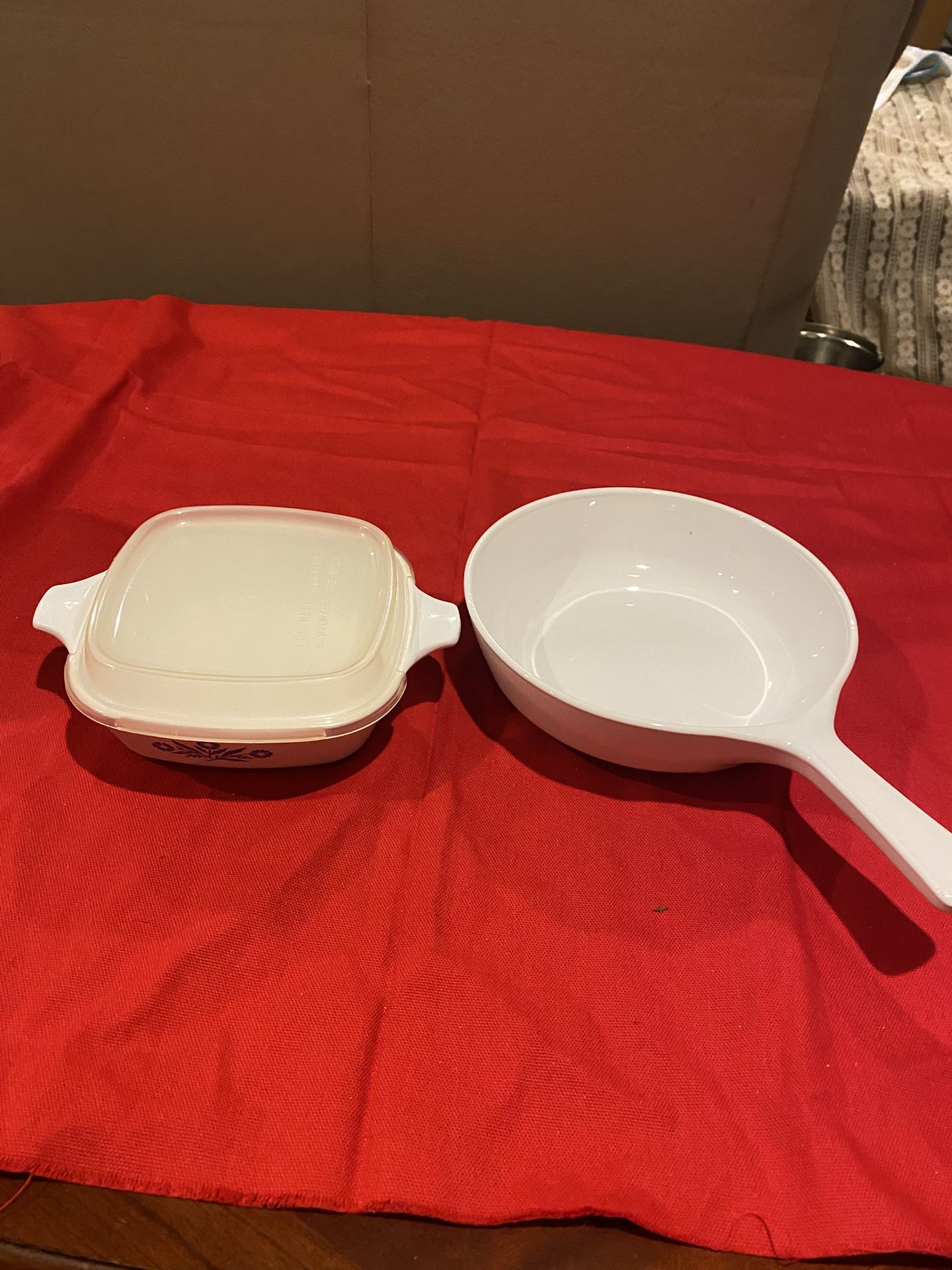 Vintage Corning ware blue cornflower petite casserole dish P-41 dish, With Lid , 1 1/4 cup and Corning Ware glass ceramic skillet