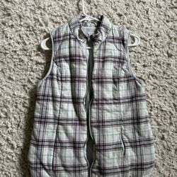 J.Jill Jade Plaid Women’s Curved Hem Full Zip Flanel Vest Fleece Lined Zip Pockets Size Small