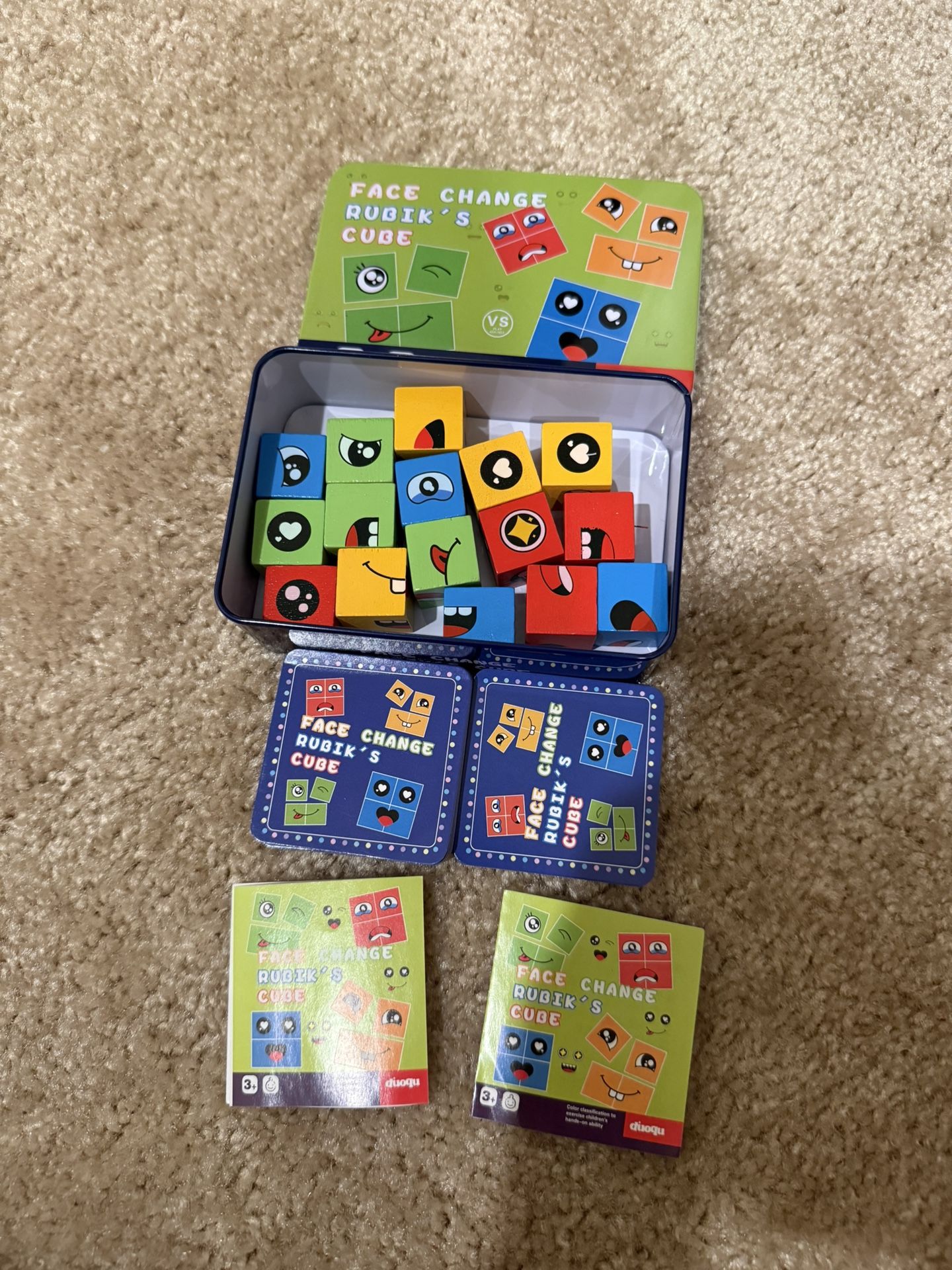 Wooden Face Changing Magic Cube Game, Expression Puzzle Building Blocks Pattern Matching Game, Educational Puzzles Toy Board Games for Kids and Adults