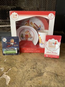 Elf On The Shelf Lot Plate Bowl Cup Set, Lip Balm, Bandages