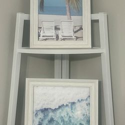Set of 2 white wash wooden framed ocean Beach coastal pictures prints wall desk decor