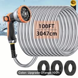100ft Heavy Duty Metal Garden Hose Water Hose with updated orange Nozzle New In Irvine