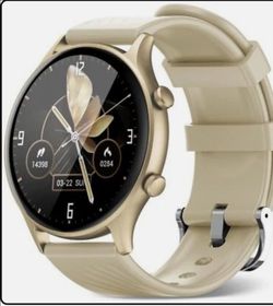 Gold Round Smartwatch with Silicone Band