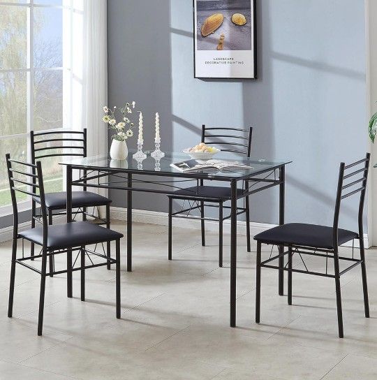 Modern Design 5 Piece Dining set. 1 Glass table 4 Chairs *Brand New