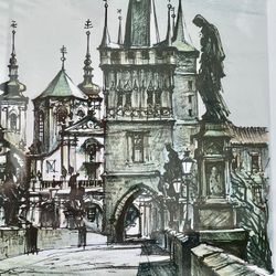 Limited Edition Print Prague Charles Bridge Signed Framed Gothic Cityscape Baroque Architecture Urban