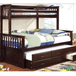 Twin XL / Queen Bunk Bed With Trundle 