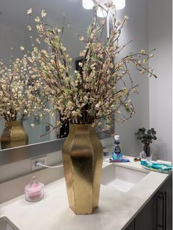 Elegant Gold vase with cherry blossom
