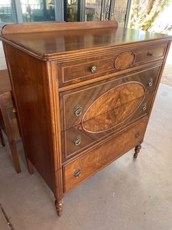 Vintage 1930s Art Deco Burled Walnut Highboy Dresser – B89 No. 89