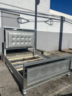 Beautiful gray-queen size bed frame with led light