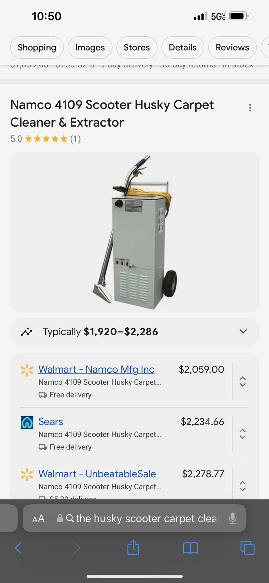 Namco 4109 Scooter Husky Carpet Cleaner & Extractor