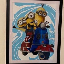 The minions custom art piece on black Frame