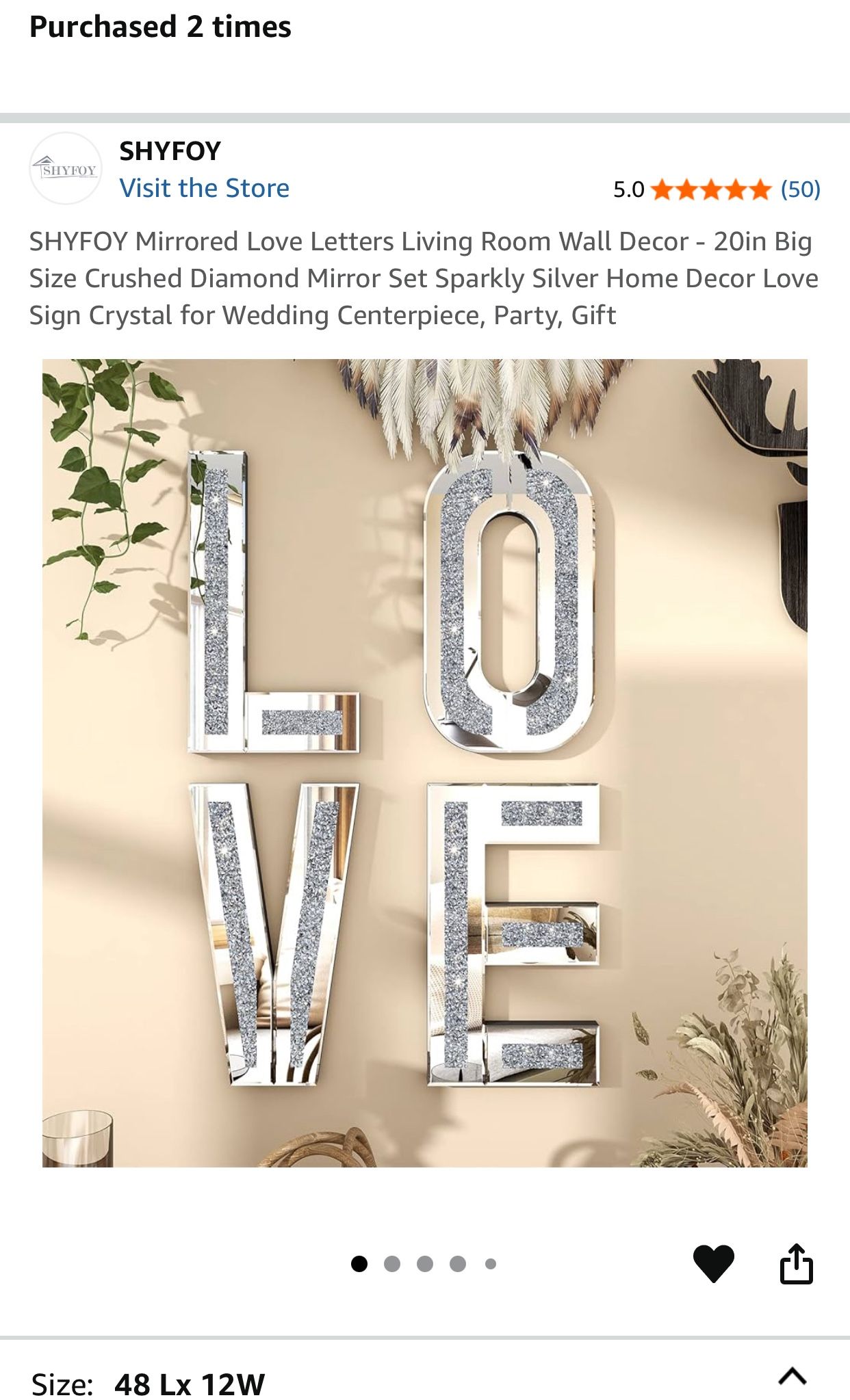 BIG FABULOUS BEAUTIFUL MIRROR BLING LOVE LETTERS WALL DECOR