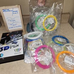 3D Printing Pen (Pink) + Reg. & Glow Filaments, Used Once