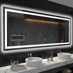 New 72X36 Large Rectangular Frameless Double LED Lights Anti-Fog Bathroom Vanity Mirror