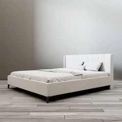 White fabric king bed frame