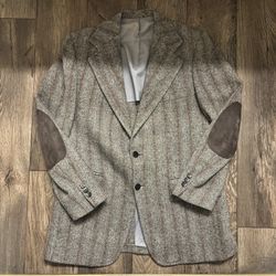 Harris Tweed Jacket Mens 38R Brown Herringbone 2 Button Scottish Wool Jacket Sport Coat