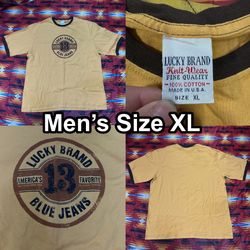 Lucky Brand Knit-Wear Fine Quality Vintage Yellow T-Shirt Men’s XL Made In USA