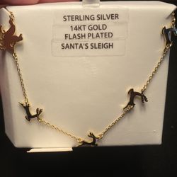 Sterling silver 14k gold plated Santa’s Sleigh necklace