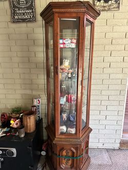 Tall Wood and Glass Curio Display Cabinet