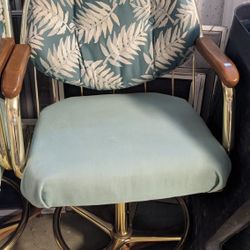 2 Bar Stool Height Swivel Chairs Teal Color With One Pillow