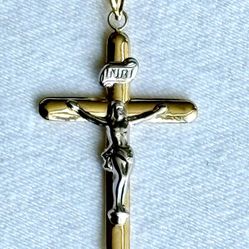 4K solid gold hollow tube cross pendant, 38 mm lenght 
