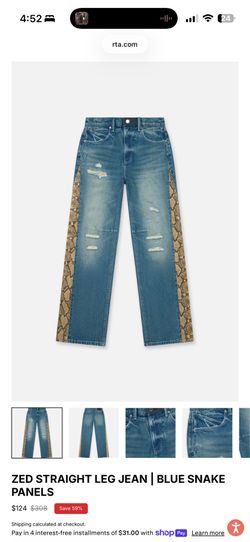 RtA Zed Straight Leg Jeans - Blue Snake Panels (Size 32)
