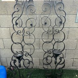 Oversized 5’+ Wrought Iron Wall Candle Holders — Pair — Like New condition