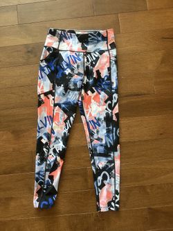 Calvin Klein performance CK print Small blue leggings, activewear, sports.