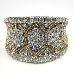 10K Yellow Gold Diamond Cluster Statement Ring Size 9 