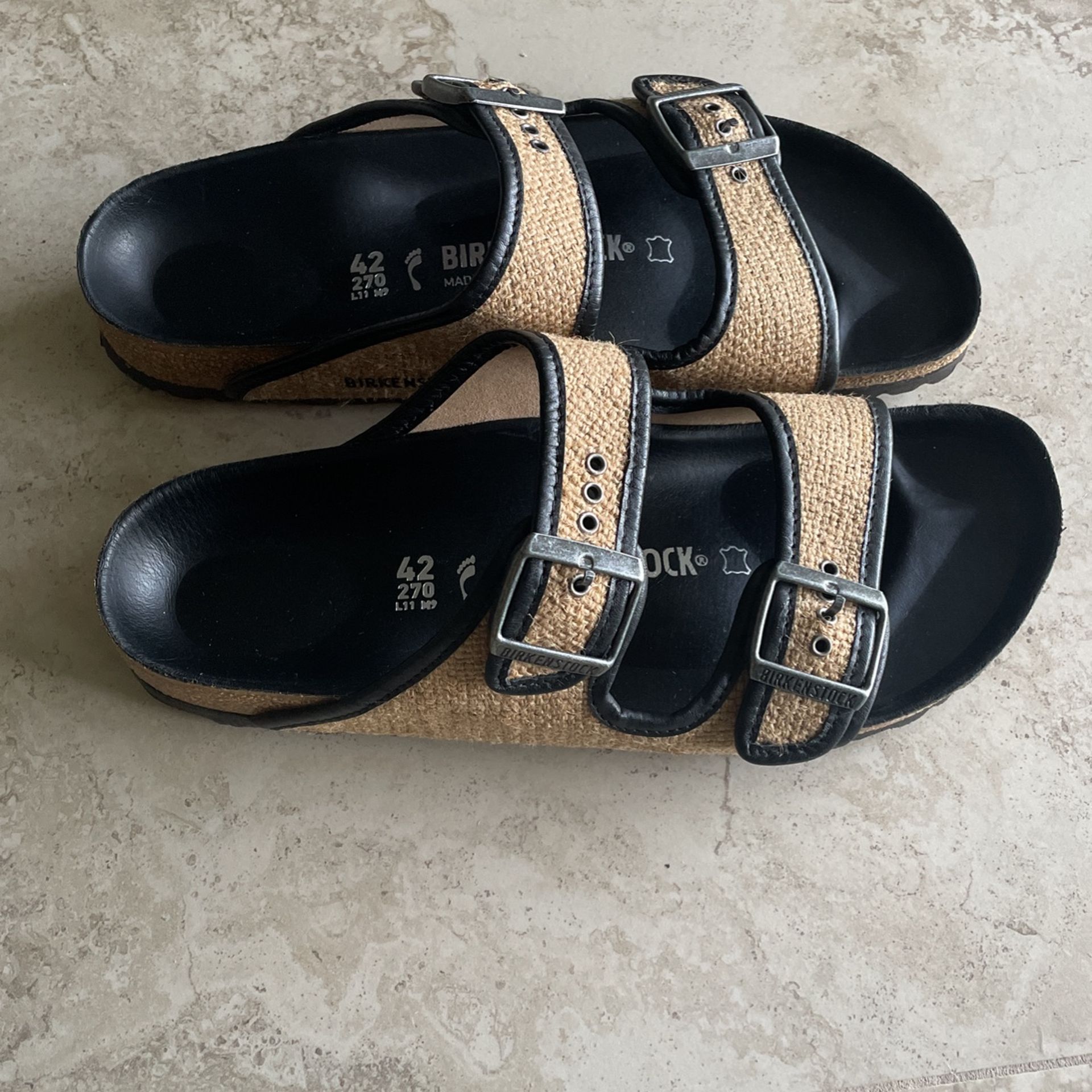 Birkenstock Sandals Arizona Nature Jute Black Leather