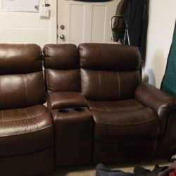 Brown Leather  Recliner Love Seat Couch
