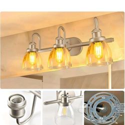 Lightdot Brushed Nickel Bathroom Light Fixture, 18.6IN 3-Light