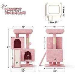 34" Cat Tree, Kitten Tower Condo Cat House With Scratching Post, Toy Ball, Ramp And Perch Bed