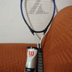 TENNIS RACKET & THREE NEW BALLS
